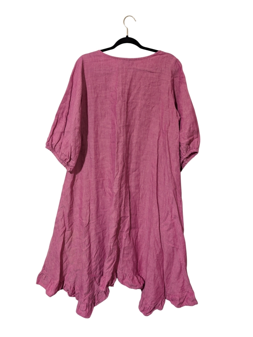 B. Hadikusumo 100% Linen Pink Lagenlook Ruffle Dress - Picture 3 of 9